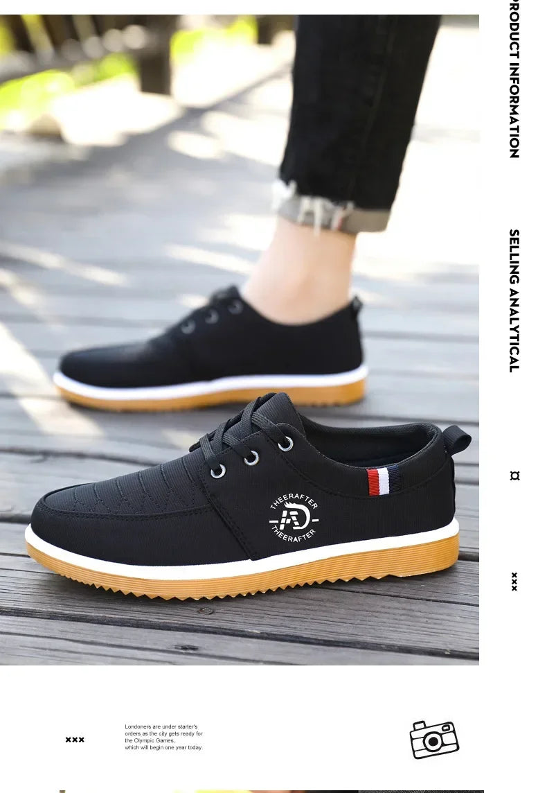 Black casual walking shoes for men with white soles and comfortable design from AliExpress