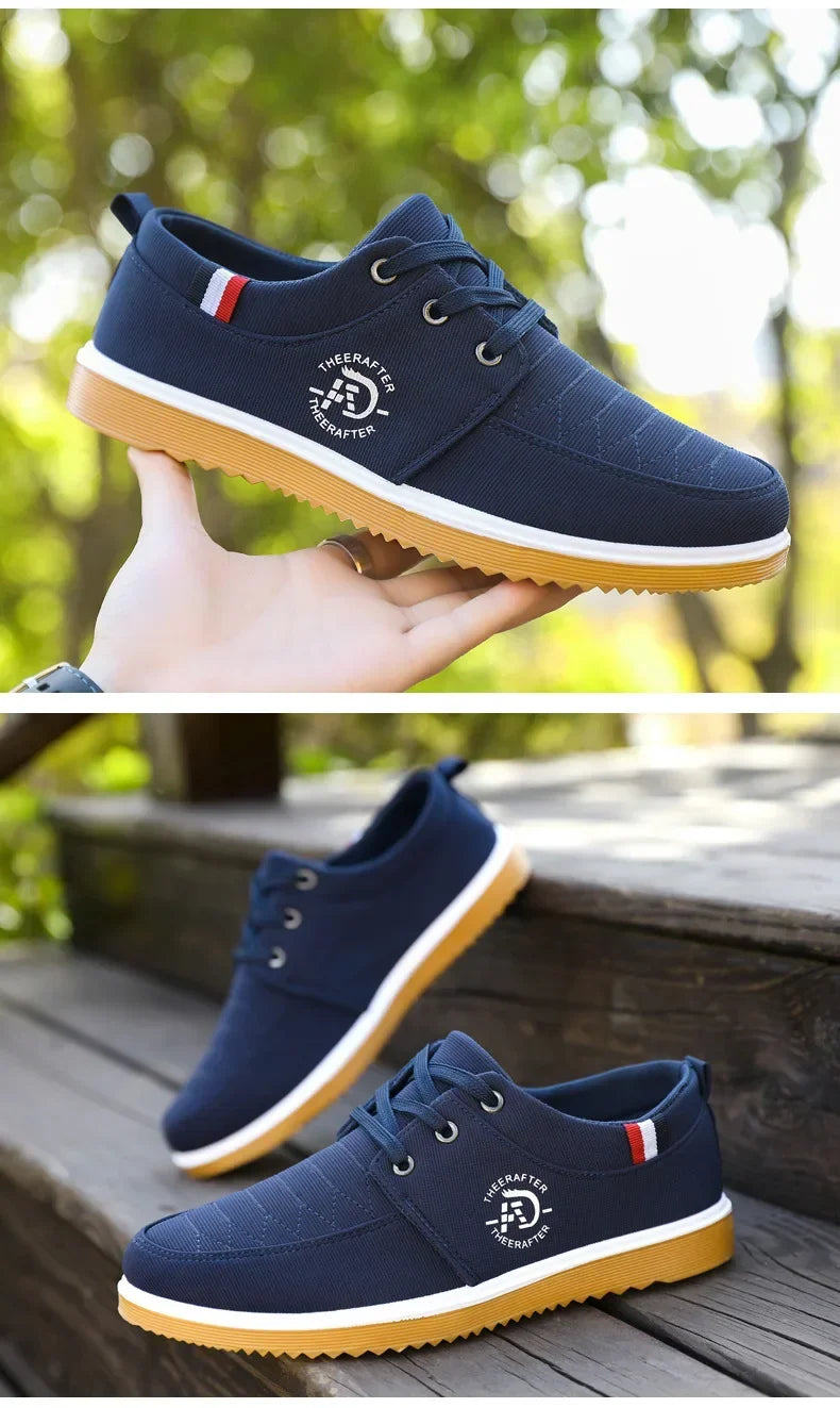 AliExpress casual walking shoes for men in navy blue with white soles and lace-up design