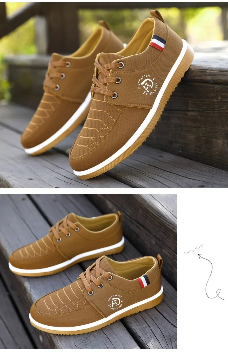 Brown casual walking shoes for men with white soles and lace-up design from AliExpress