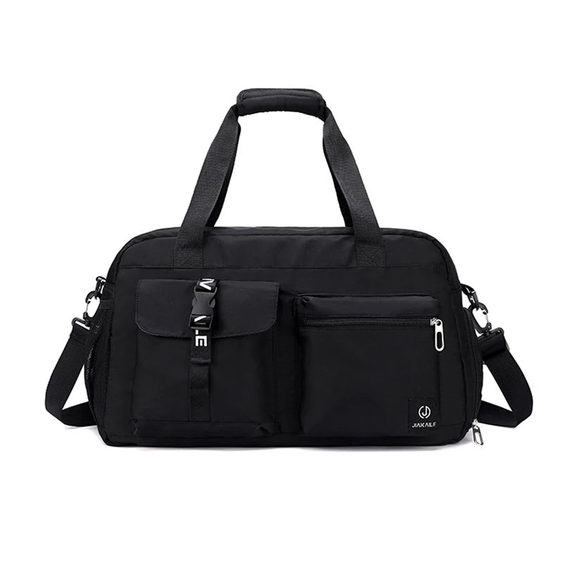 Black women's travel handbag with multiple compartments and adjustable shoulder strap from AliExpress