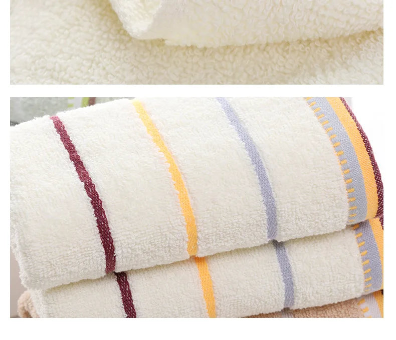 Soft pure cotton bath towels from AliExpress with multicolor striped design and plush texture