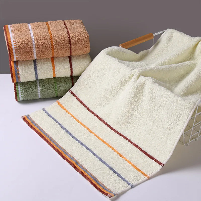 Stack of colored pure cotton bath towels with striped patterns from AliExpress