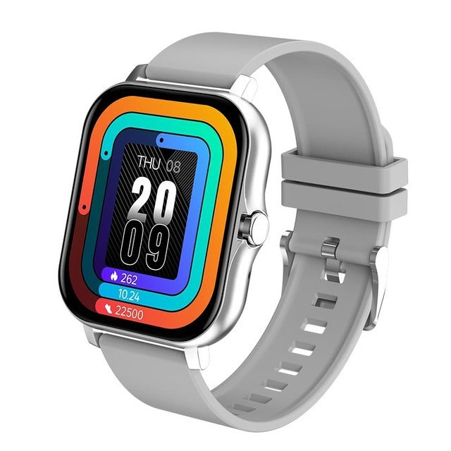 Y13 smart watch with heart rate monitor featuring a colorful digital display and gray silicone band