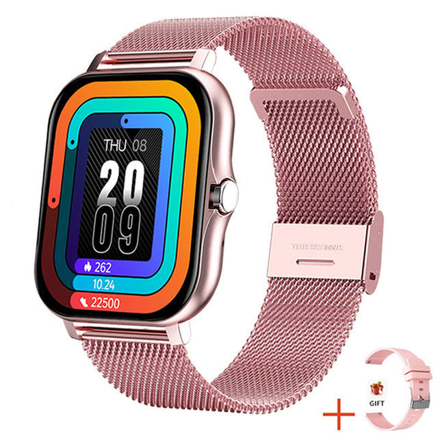 Y13 smart watch with heart rate monitor in rose gold color with mesh band and fitness tracking