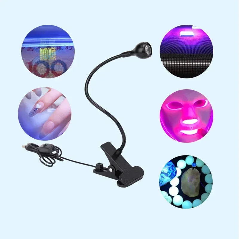 Led Ultraviolet Lights Clip-On Flexible Metal Tube UV Lamp USB Mini UV Gel Curing Light Desk Lamp Nail Dryer For DIY Nail Art