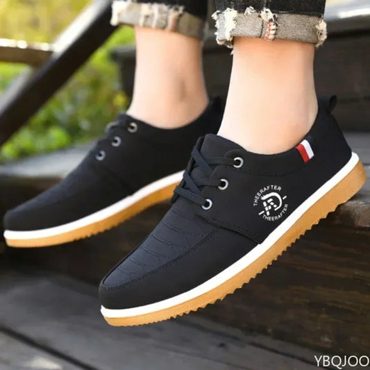 Black casual walking shoes for men with white midsole and gum rubber outsole from AliExpress