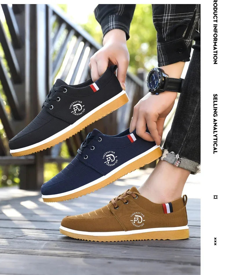 AliExpress casual walking shoes for men in black navy blue and brown with white soles