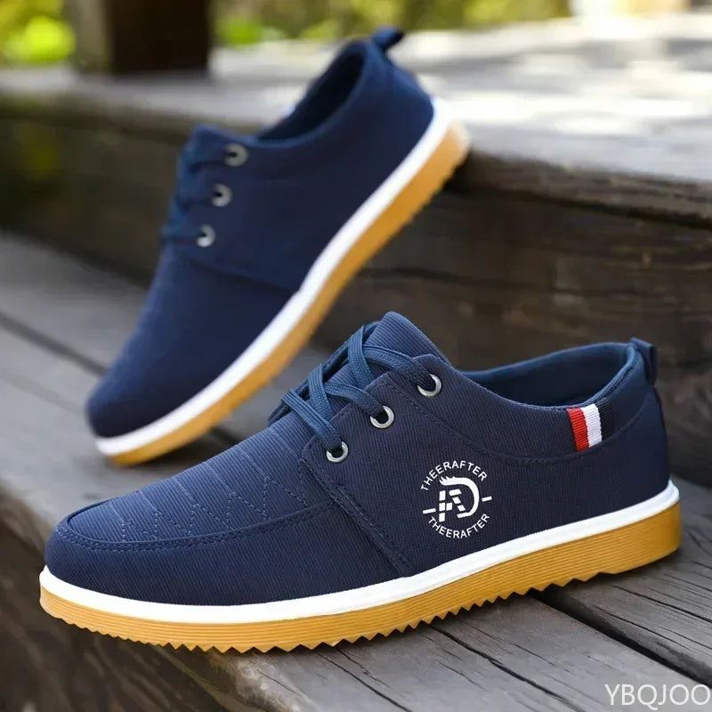 AliExpress casual walking shoes for men in navy blue with white sole and lace-up design