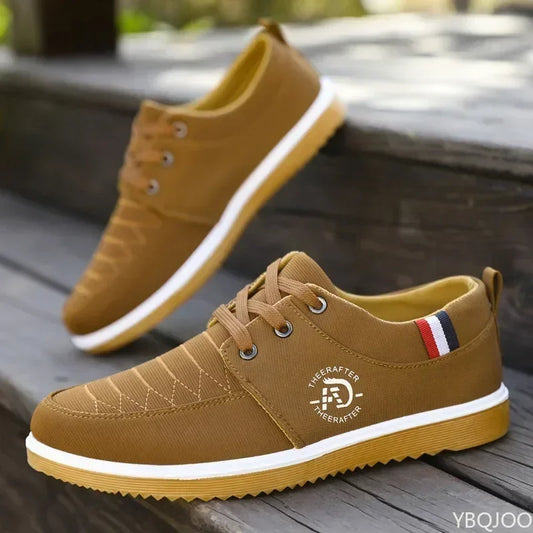 Brown casual walking shoes for men with white soles and lace-up design 