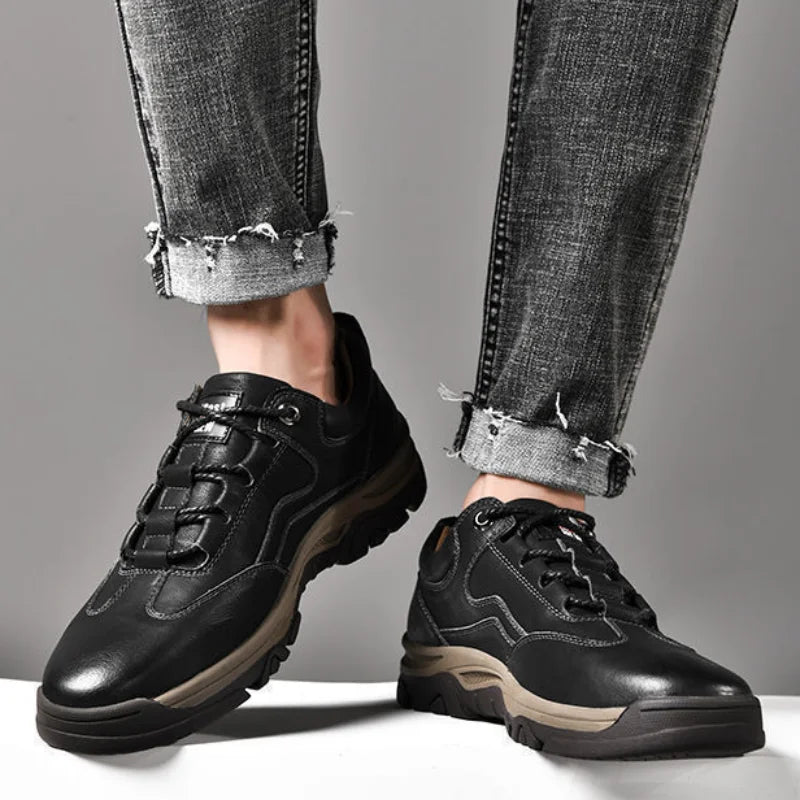 AliExpress men's casual outdoor sneakers in black with rugged sole and lace-up design