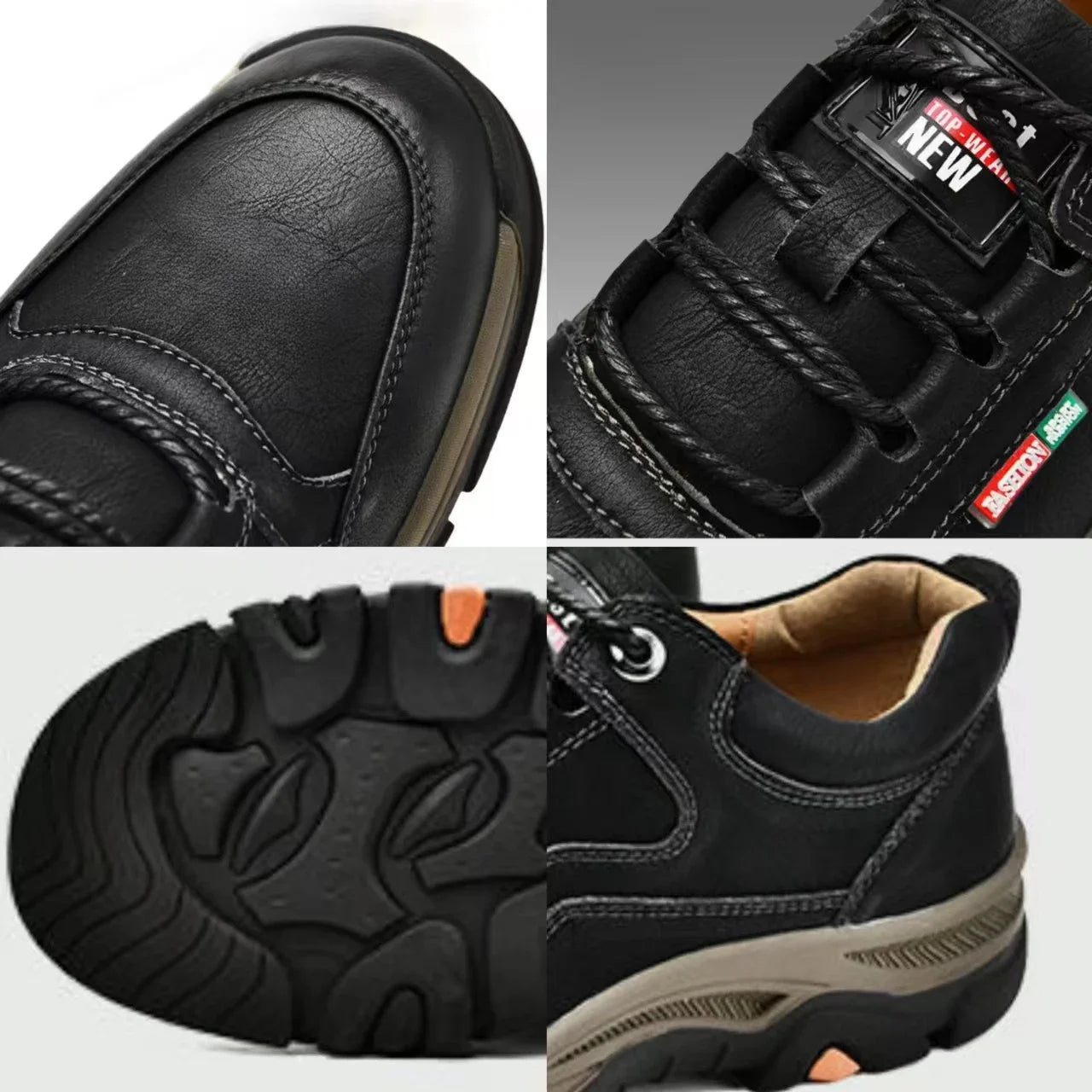 Black men's casual outdoor sneakers with durable sole and leather upper from AliExpress