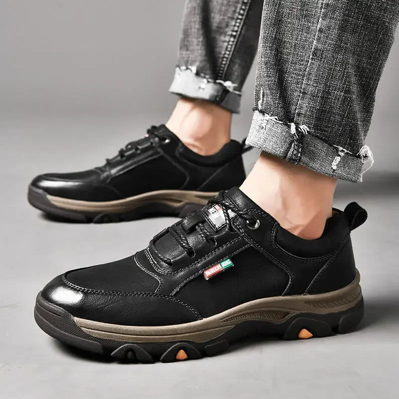 Black men's casual outdoor sneakers with durable sole and lace-up design from AliExpress