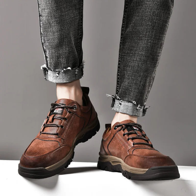 AliExpress men's casual outdoor sneakers in brown with black laces and rugged soles