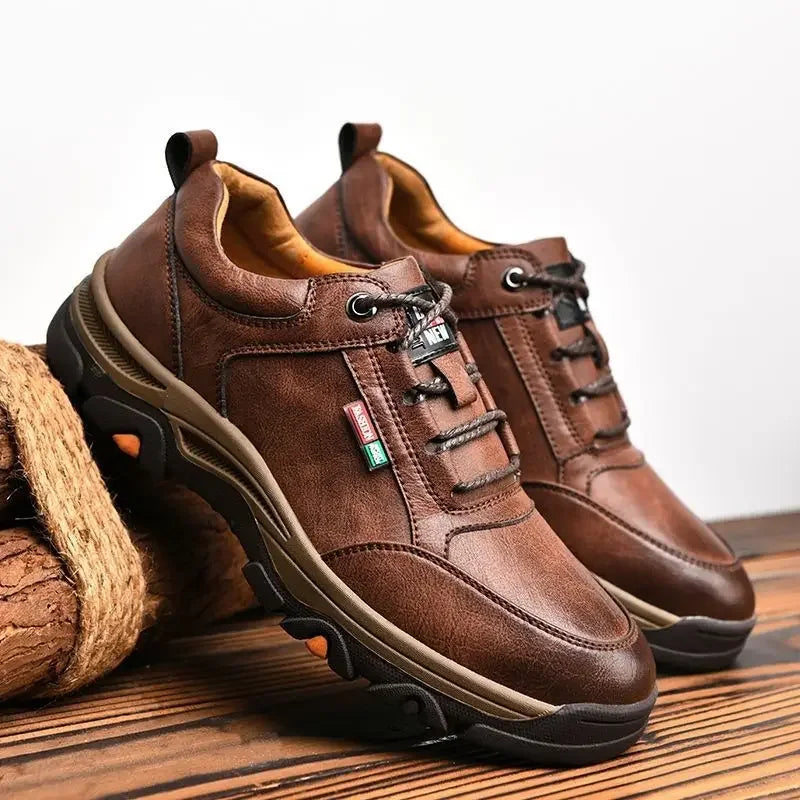 AliExpress men's casual outdoor sneakers in brown leather with durable soles and lace-up design