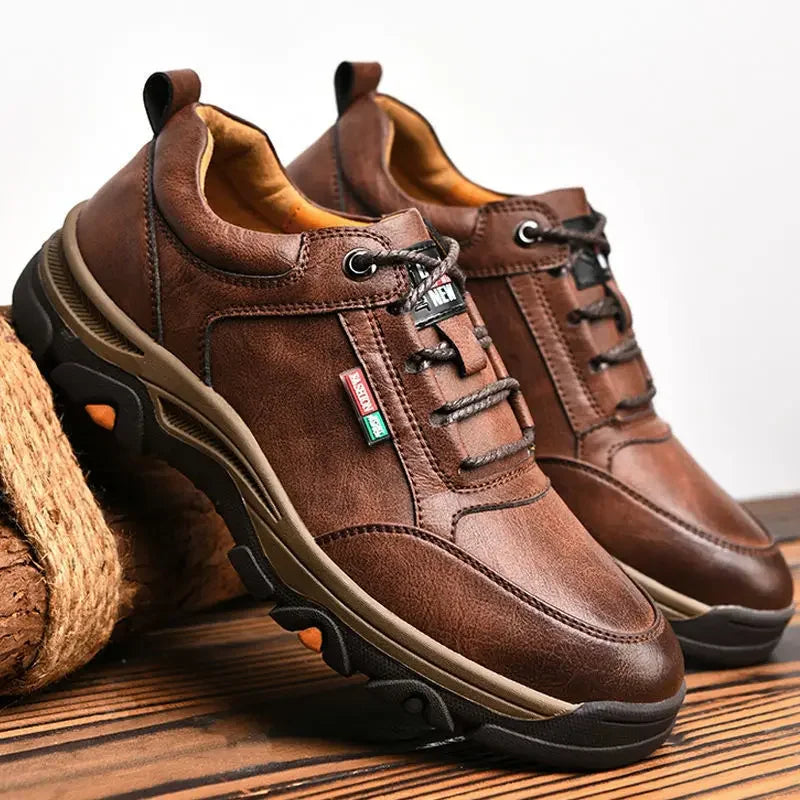 AliExpress men's casual outdoor sneakers in brown leather with durable rubber sole and lace-up design