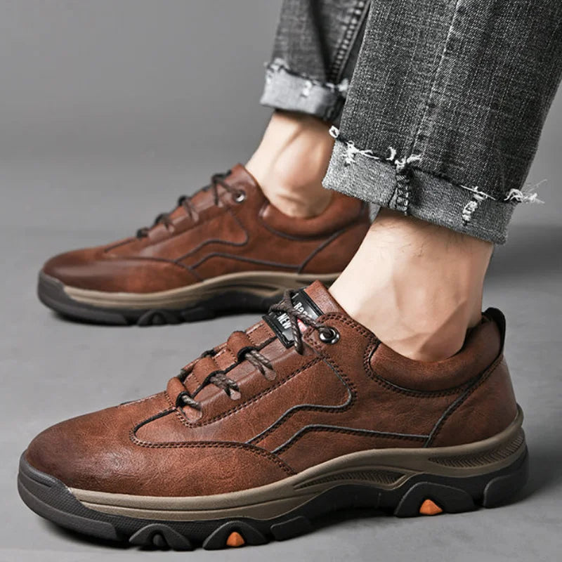 Brown men's casual outdoor sneakers from AliExpress with durable sole and lace-up design