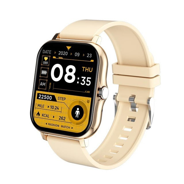 Y13 smart watch with heart rate monitor in beige with fitness tracking and digital display