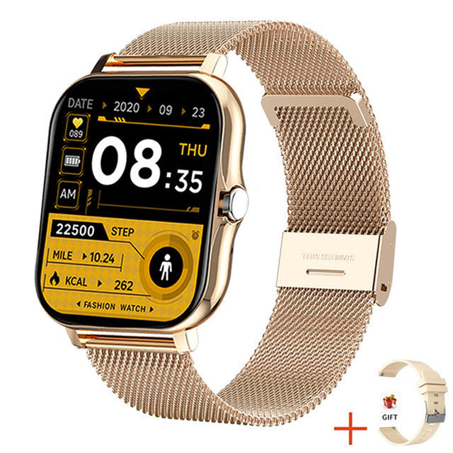 Y13 smart watch with heart rate monitor gold mesh band and fitness tracking display from CJ Dropshipping