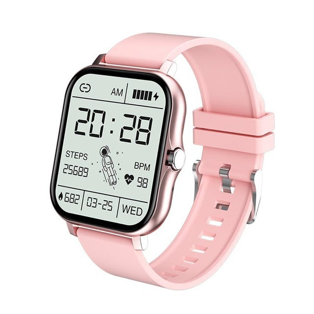 Y13 smart watch with heart rate monitor featuring pink band and digital fitness display
