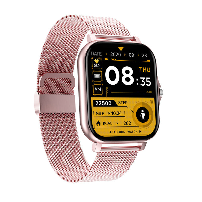 Y13 smart watch with heart rate monitor in rose gold with mesh band and fitness tracking display